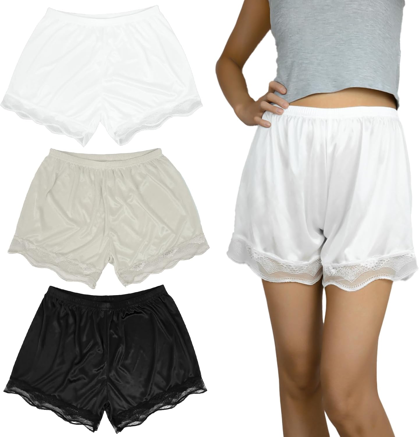 Slip Shorts for Women Under Dress Half Slip Pettipants Bloomers Culotte Shorts Split Skirt
