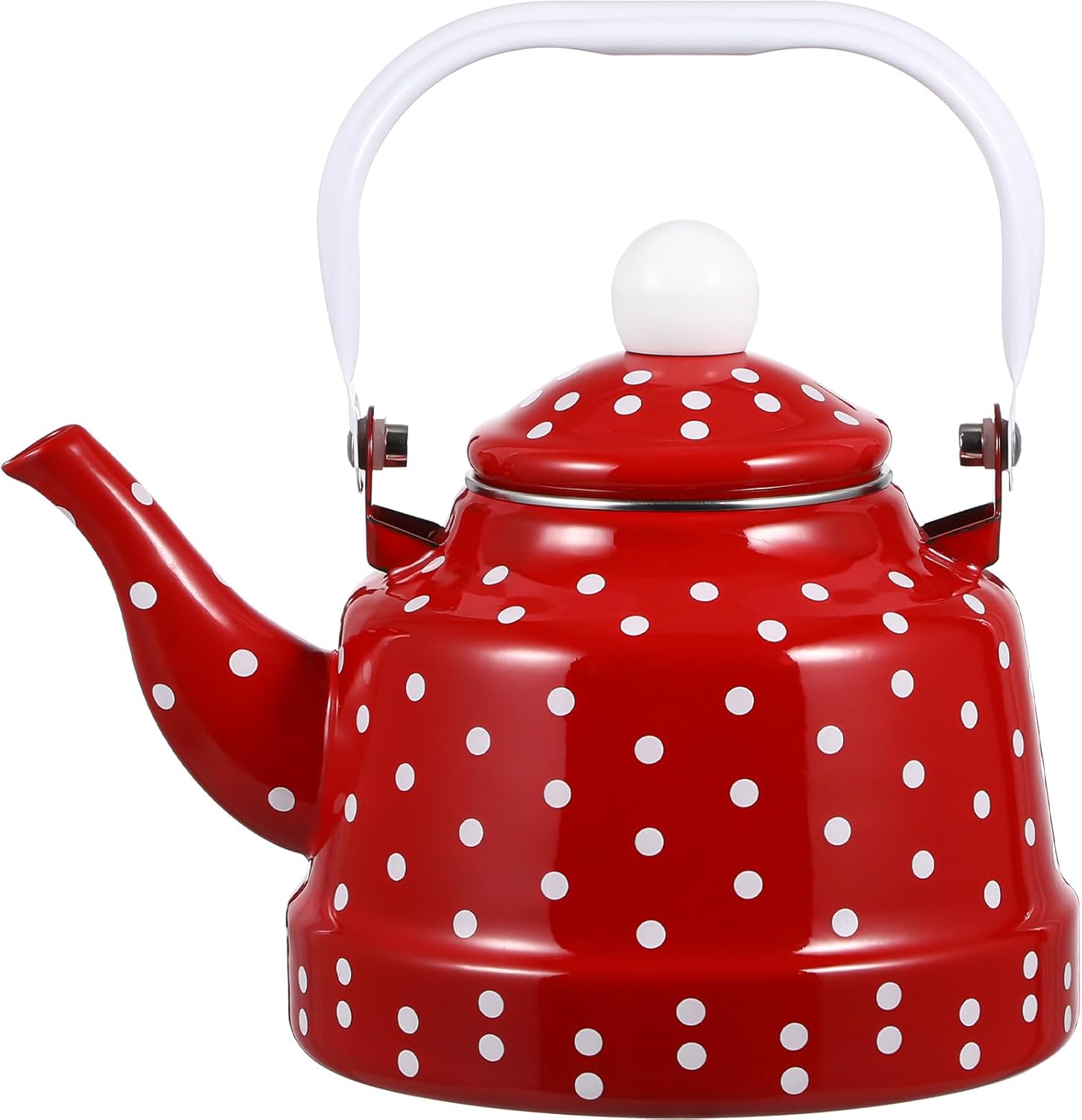 DOITOOL Enamel Tea Kettle 1.8 Quart Cast Iron Stovetop Teapot with Handle Retro Red Kitchen Water Boiling Pot for Home Cooking and Entertaining