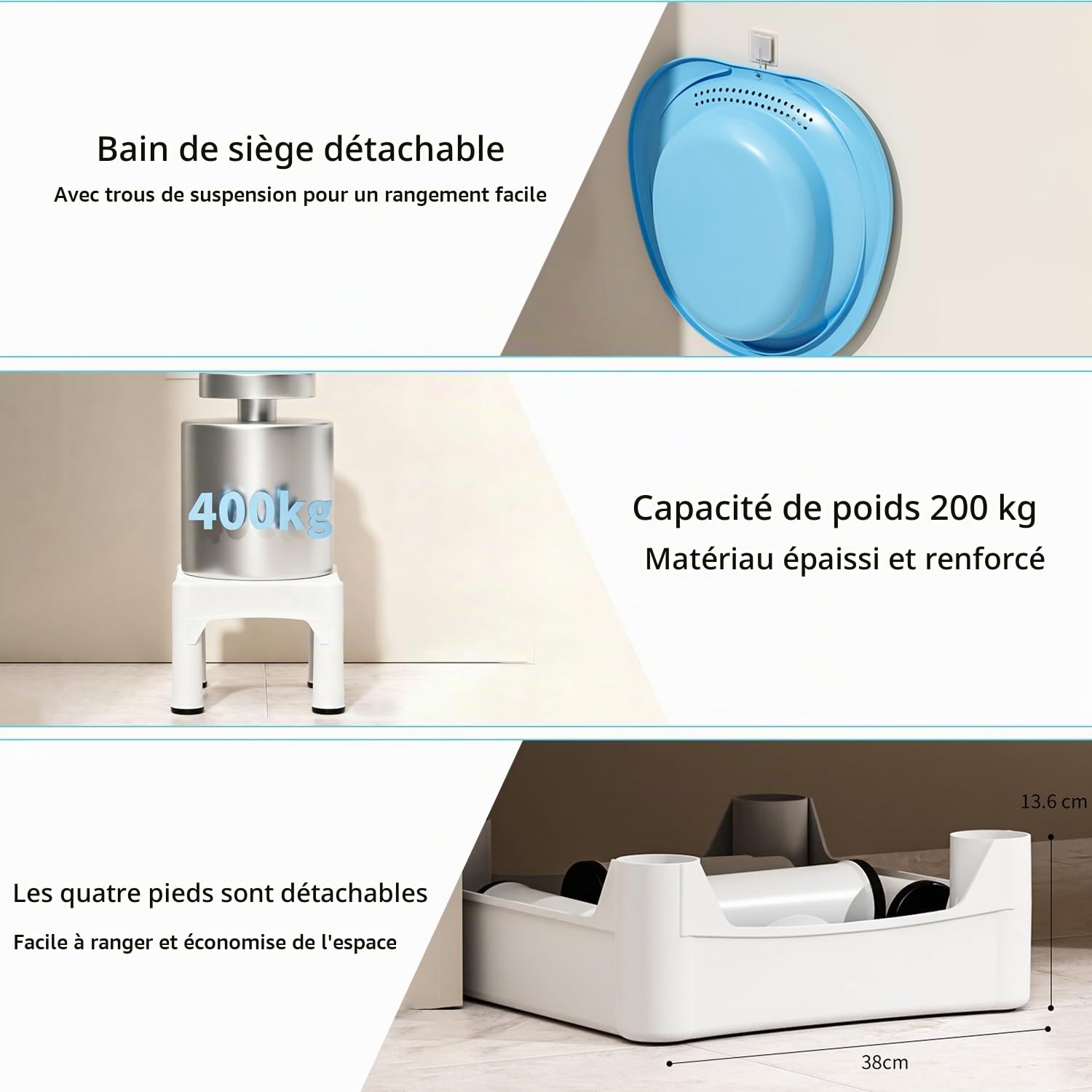 Baignoire assise, portable avec tabouret intégré, tabouret de bain sans tabouret, bain d'assise amovible avec fonction rinçage, convient pour le traitement des hémorroïdes, les soins postnataux et les