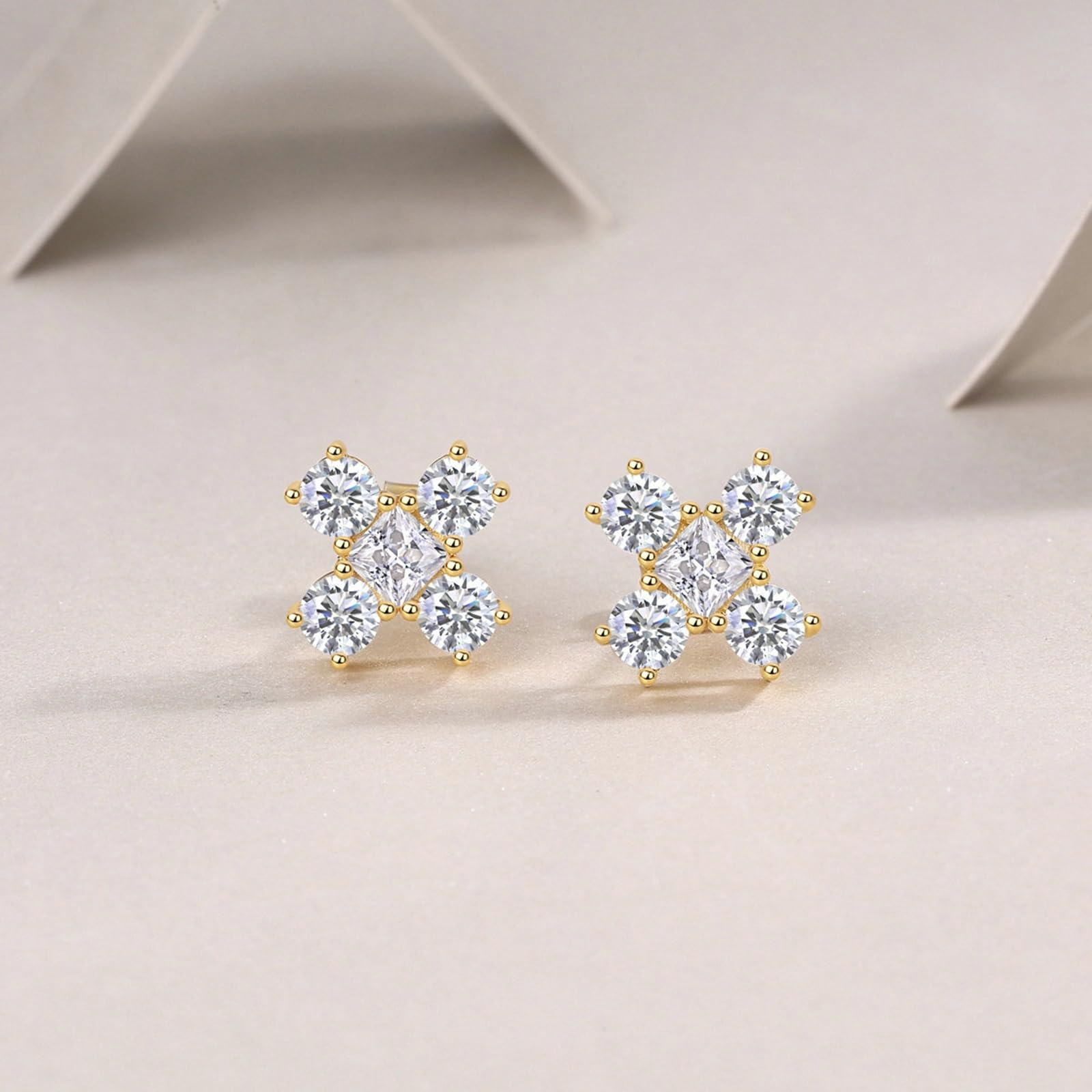 Kolczyki na sztyfcie z żółtego złota próby 750 585 375, damskie kolczyki z motywem krzyża, kwadratowe i okrągłe kolczyki Moissanite, prawdziwa biżuteria dla panny młodej, złote
