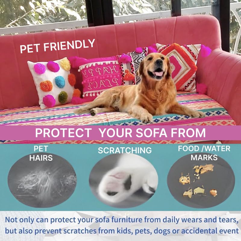Image of WWW.THROWPILLOW.IN Rainbow Festive Sofa Cover with Corner Tassels Colourful Home Decoration 5 Seater Sofa Cover -Anti Slip Sofa Cover 3 Seater and 2 Seater-Set of 2 Seat Covers- (3+2 Seater)