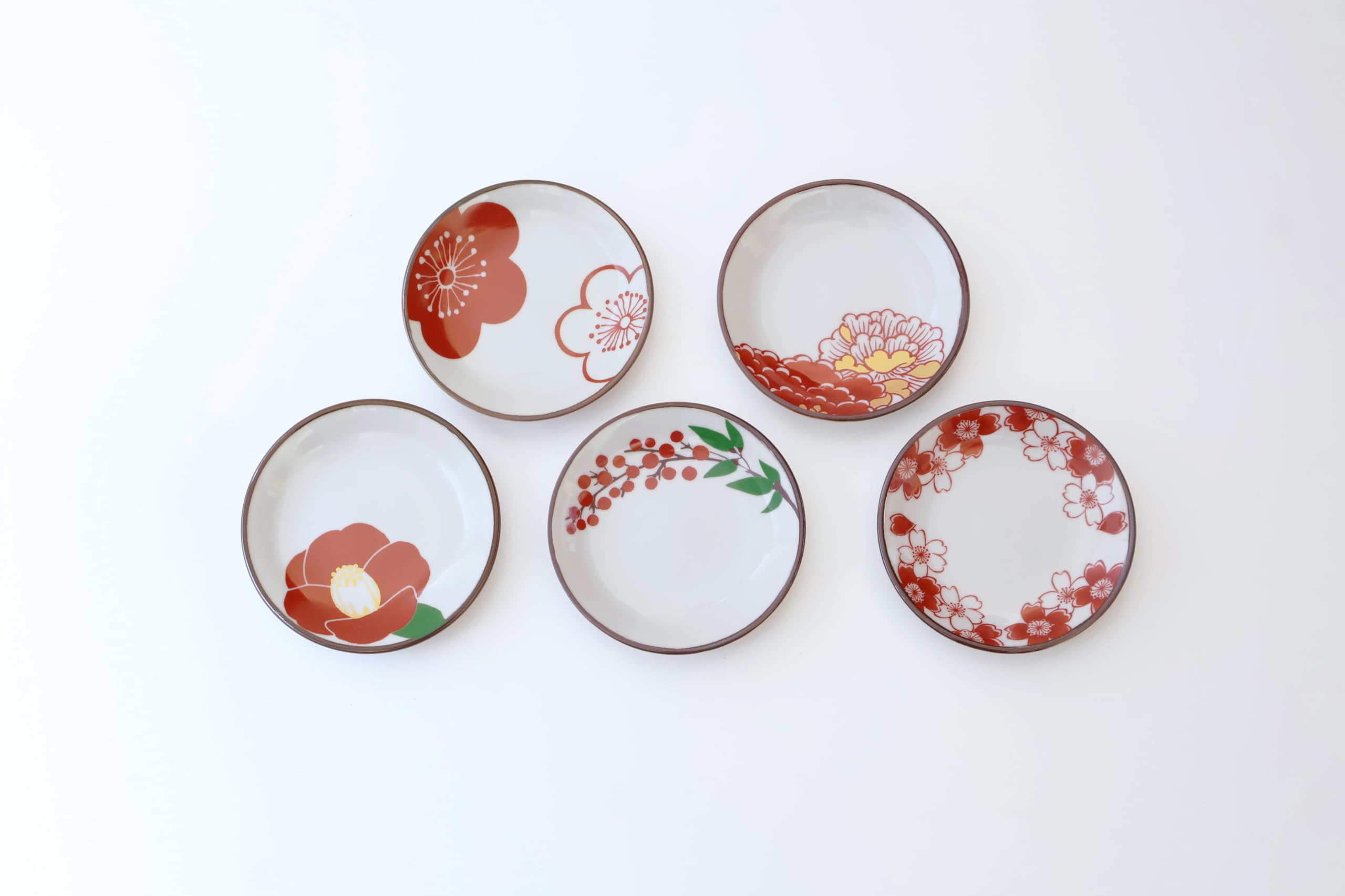 Hasami Ware Red Flower Small Plates, Set of 5