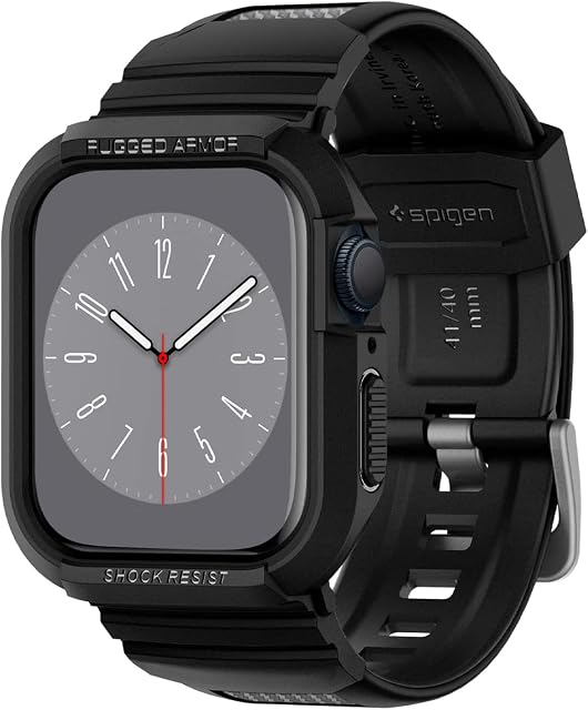 Spigen Rugged Armor Pro Case Compatible with Apple Watch Case with Strap for Series 8/7 41mm and 40mm Series 6/SE/5/4 - Black