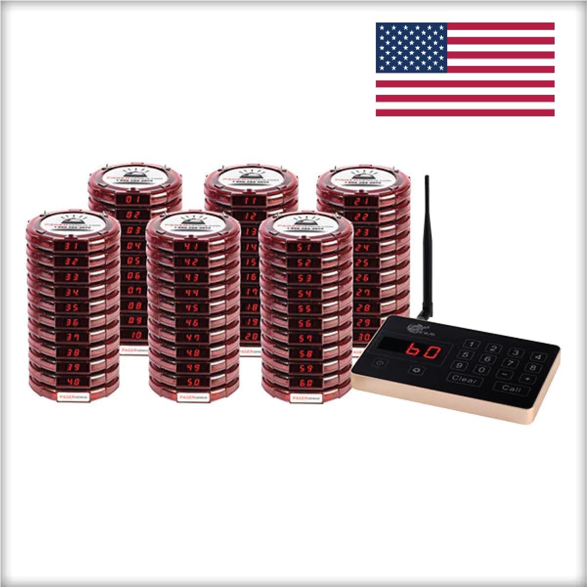 Pager Genius Complete 60 Restaurant Wireless Pager System *60 Table Guest Pagers/Buzzers - Zero Monthly Fees with USA Customer Support and Warranty - Page Smart with Pager Genius! …