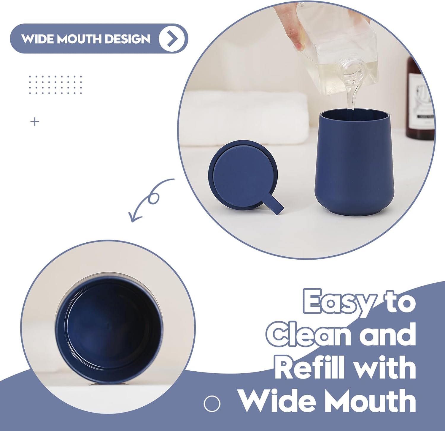 Matte Navy Blue Foaming Hand Soap Dispenser Plastic 11 oz - Modern Minimalist Style for Bathroom & Kitchen Countertop Refillable - Image 6