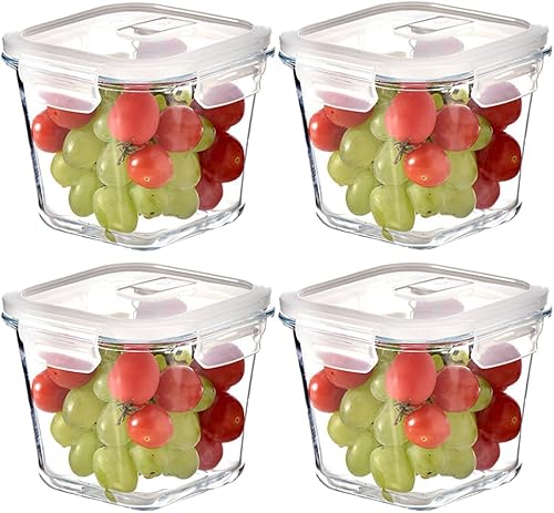 Recipiente cuadrado de vidrio para almacenar alimentos de 4 tazas con tapas, recipiente cuadrado de vidrio para sopa con tapas herméticas, cuencos
