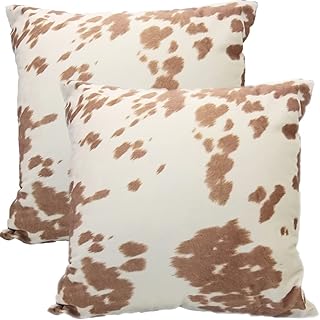 Velvet Throw Pillow Covers, Beige Tan Cow Hide Cowhide Print Square Couc...