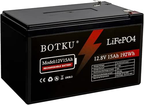 12V 15Ah Lithium LiFePO4 Deep Cycle Battery, 3000+ Cycle Rechargeable