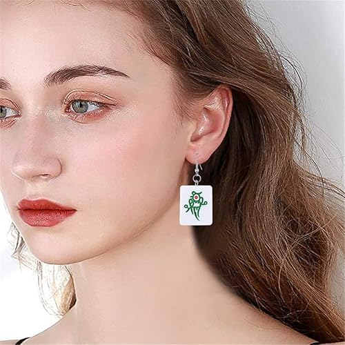 Vista 2 de Pendientes únicos de mahjong hechos a mano creativos de simulación mini mahjong divertidos Gunny Red Mahjong pendientes para mujeres regalos