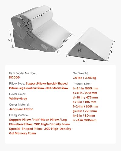 Miniatura 7 de Happybuy Juego de 4 almohadas ortopédicas ajustables de cuña para cama alivia el dolor de espalda, el reflujo ácido y los ronquidos. Ideal para la