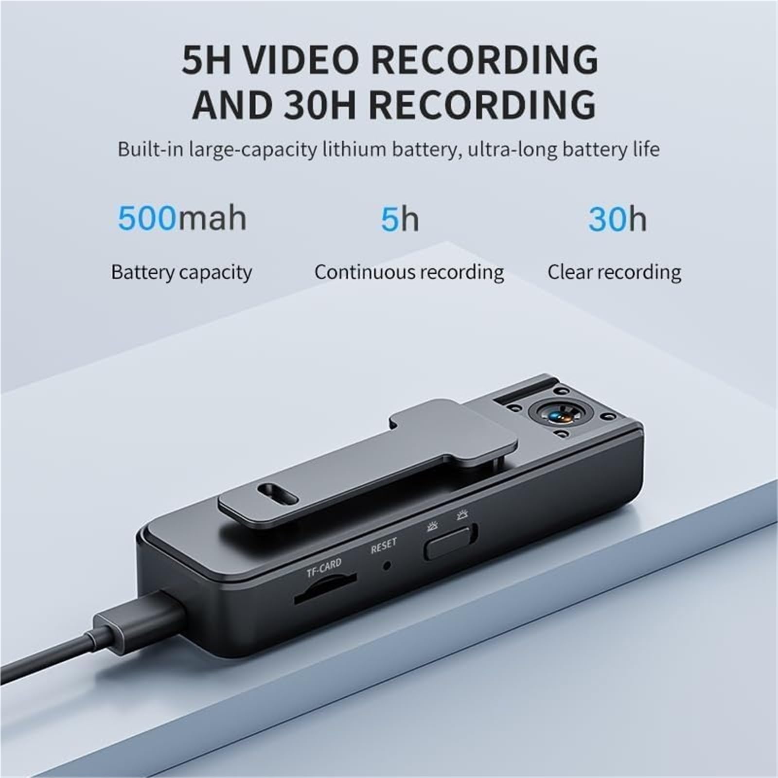 Dodorado Enregistreur Audio Vidéo Sport Ultra HD 2 en 1 Caméra d'Action Grand Angle 1080p Vision Nocturne Autonomie 5 h Caméra Corporelle Portable Clipser