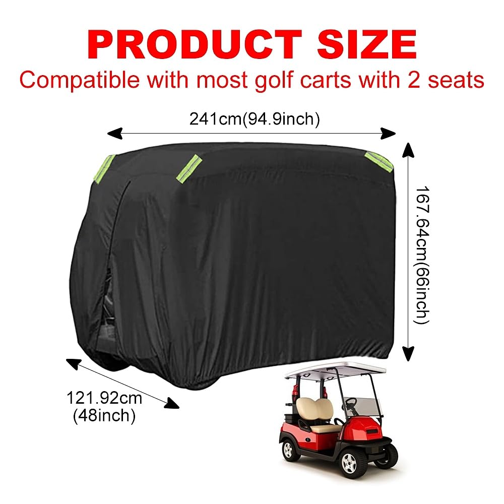 JSCARLIFE Pokrowiec na wózek golfowy wodoodporny 210D Oxford, pokrowiec na wózek na każdą pogodę z elastyczną taśmą na zamek błyskawiczny i paski odblaskowe pokrowce na E&ZGO, Club Car, Ya&maha