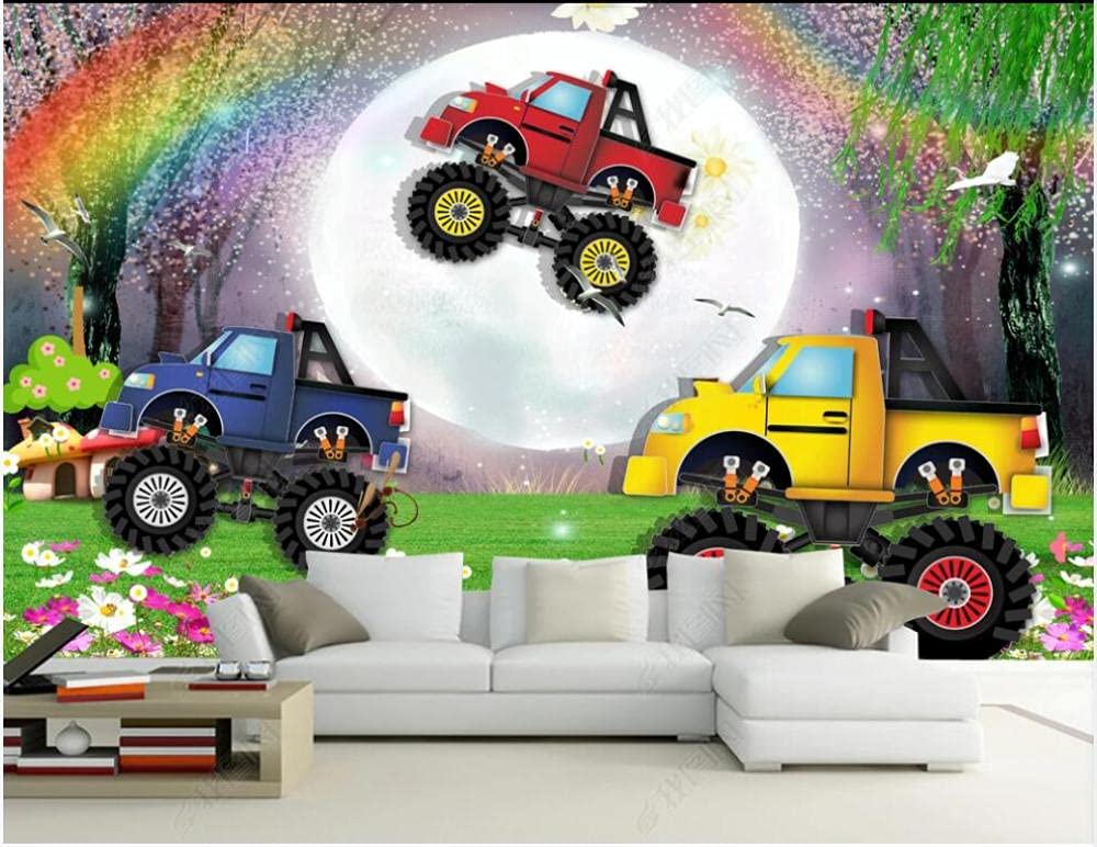 Papier peint enfant dessin animé forêt herbe buggy 200x140 cm