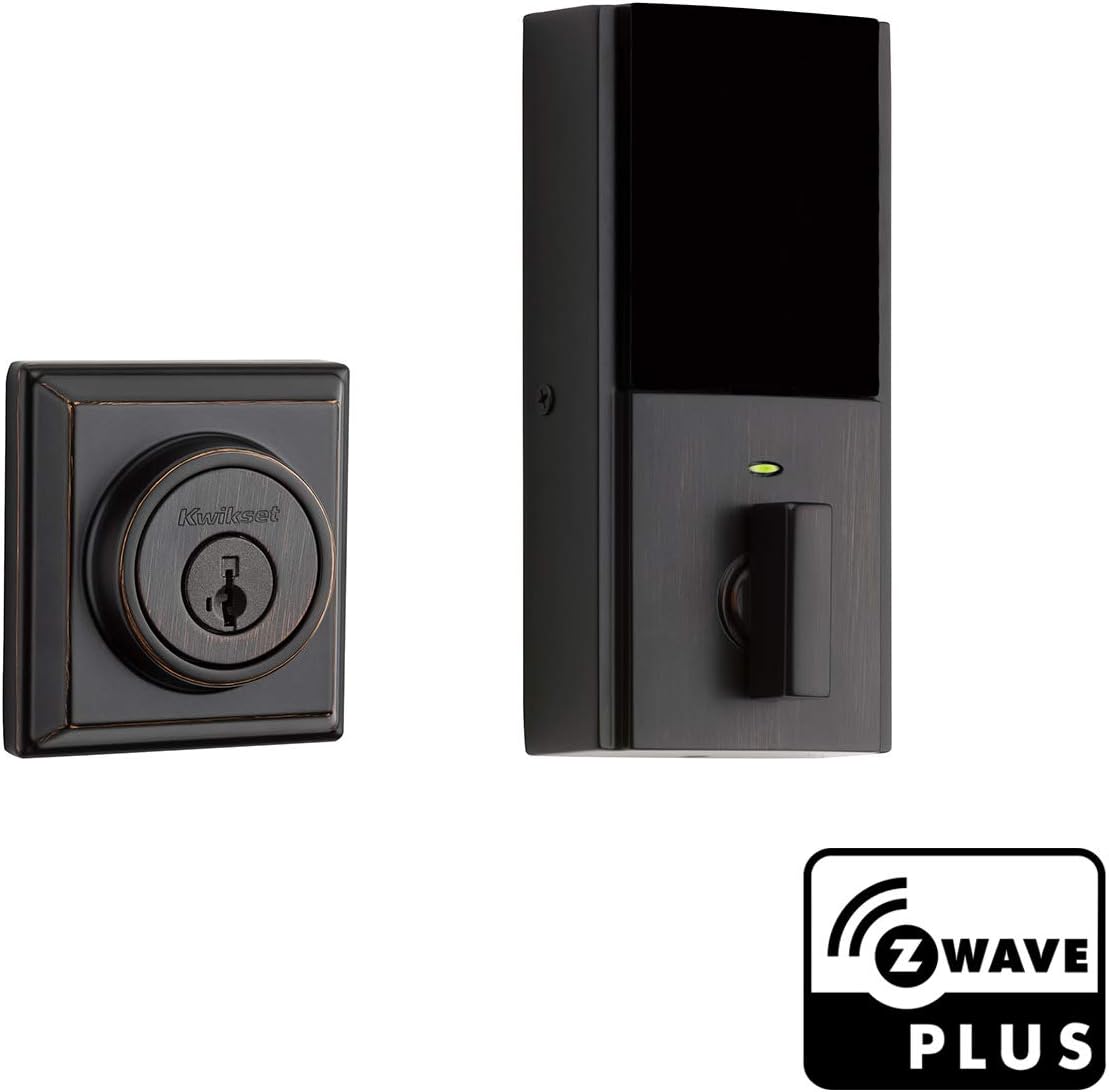 Best Quality 🔥 Kwikset 99140-133 Signature Series 2nd Gen Square Smart Lock Featuring SmartKey Security and Home Connect Technology Contemporary Z-Wave Plus Deadbolt, Venetian Bronze