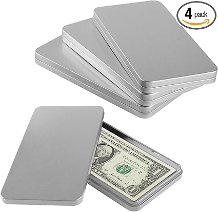 4 PCS Silver Metal Cash Box Money Saving Organizer for Cash Single Row Currency Tray Money Holder Cash Gift Box Money Storage Box with Lid Money Organizer for Cash