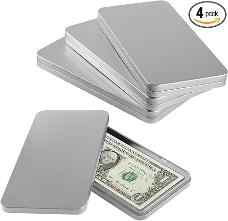 4 PCS Silver Metal Cash Box Money Saving Organizer for Cash Single Row Currency Tray Money Holder Cash Gift Box Money Storage Box with Lid Money Organizer for Cash