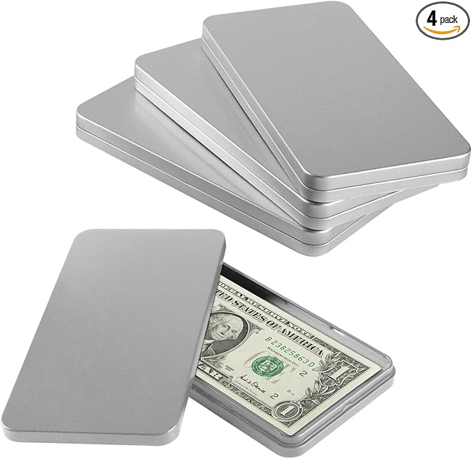4 PCS Silver Metal Cash Box Money Saving Organizer for Cash Single Row Currency Tray Money Holder Cash Gift Box Money Storage Box with Lid Money Organizer for Cash