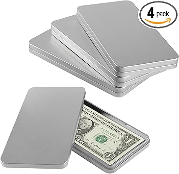 4 PCS Silver Metal Cash Box Money Saving Organizer for Cash Single Row Currency Tray Money Holder Cash Gift Box Money Storage Box with Lid Money Organizer for Cash