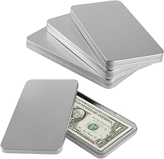 4 PCS Silver Metal Cash Box Money Saving Organizer for Cash Single Row Currency Tray Money Holder Cash Gift Box Money Storage Box with Lid Money Organizer for Cash