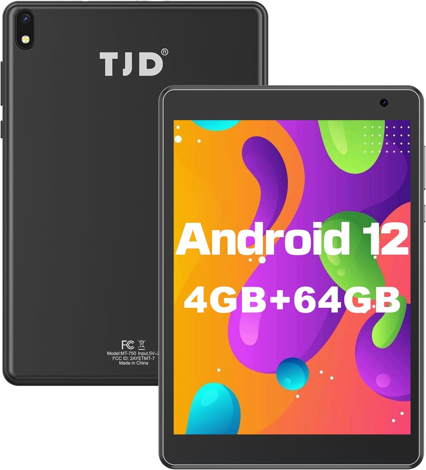 7.5 Inch Android Tablet, Android 12,64GB ROM, 2MP+8MP Dual Camera,1440 X 1080 IPS Touch Screen,4000mAh,2.4G/5G Wi-Fi, Bluetooth, Google GMS Tablet PC (Black)