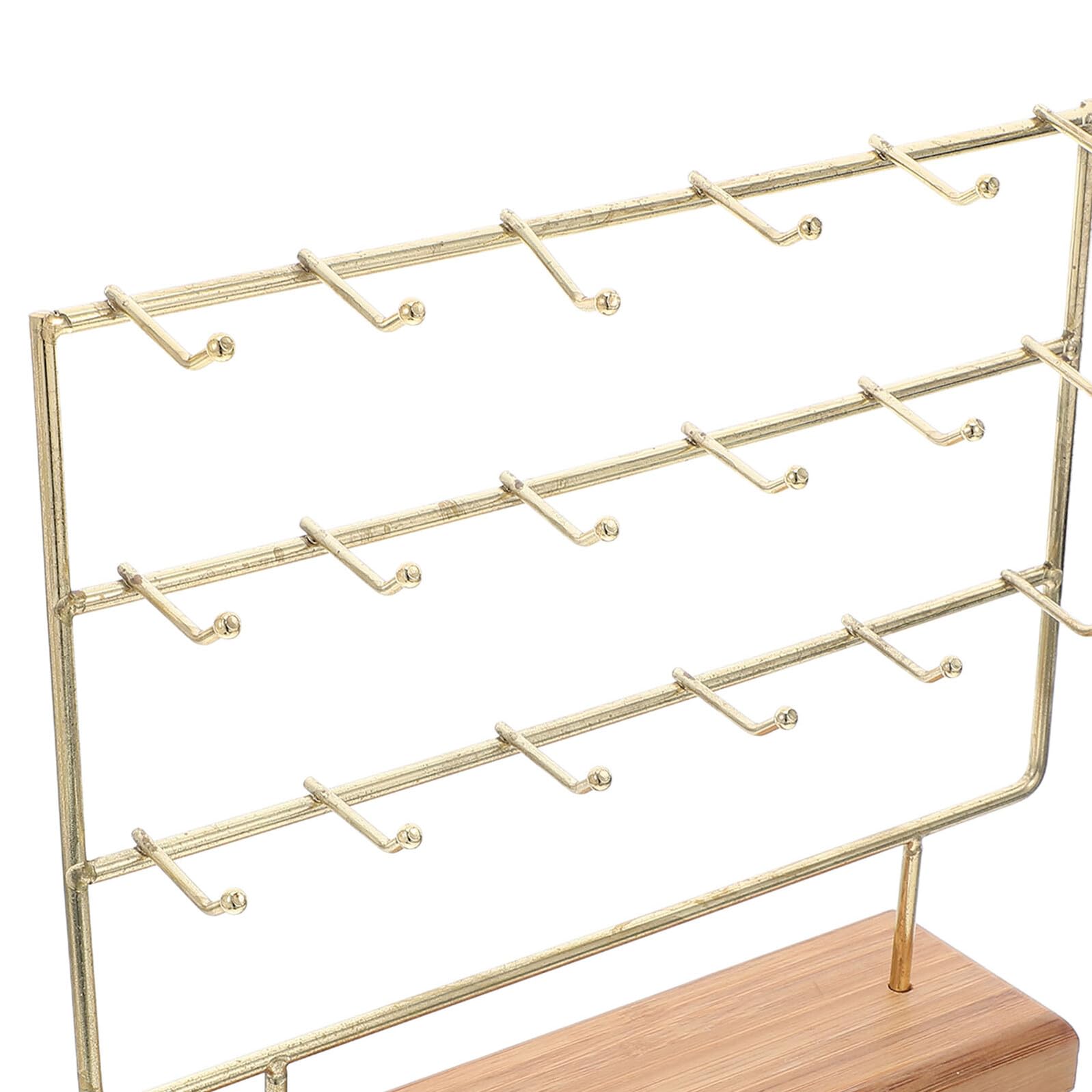Expositor Pendientes de Hierro con Base de Madera Soporte Joyería con Ganchos Organizador Resistente para Pulseras Collares y Aretes para Vendedores y Uso Eventos