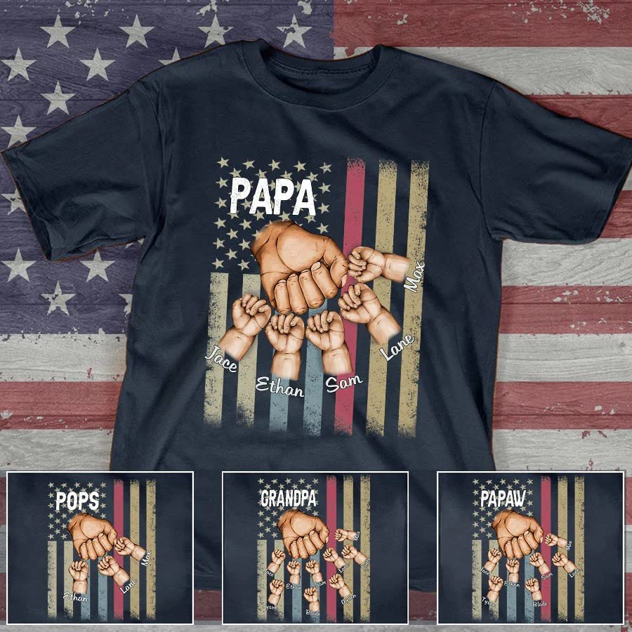 Customized Mens Grandpa American Flag Father's Day 4th of July First Gift for Dad Poppop Pop papa with Grandkids Names2