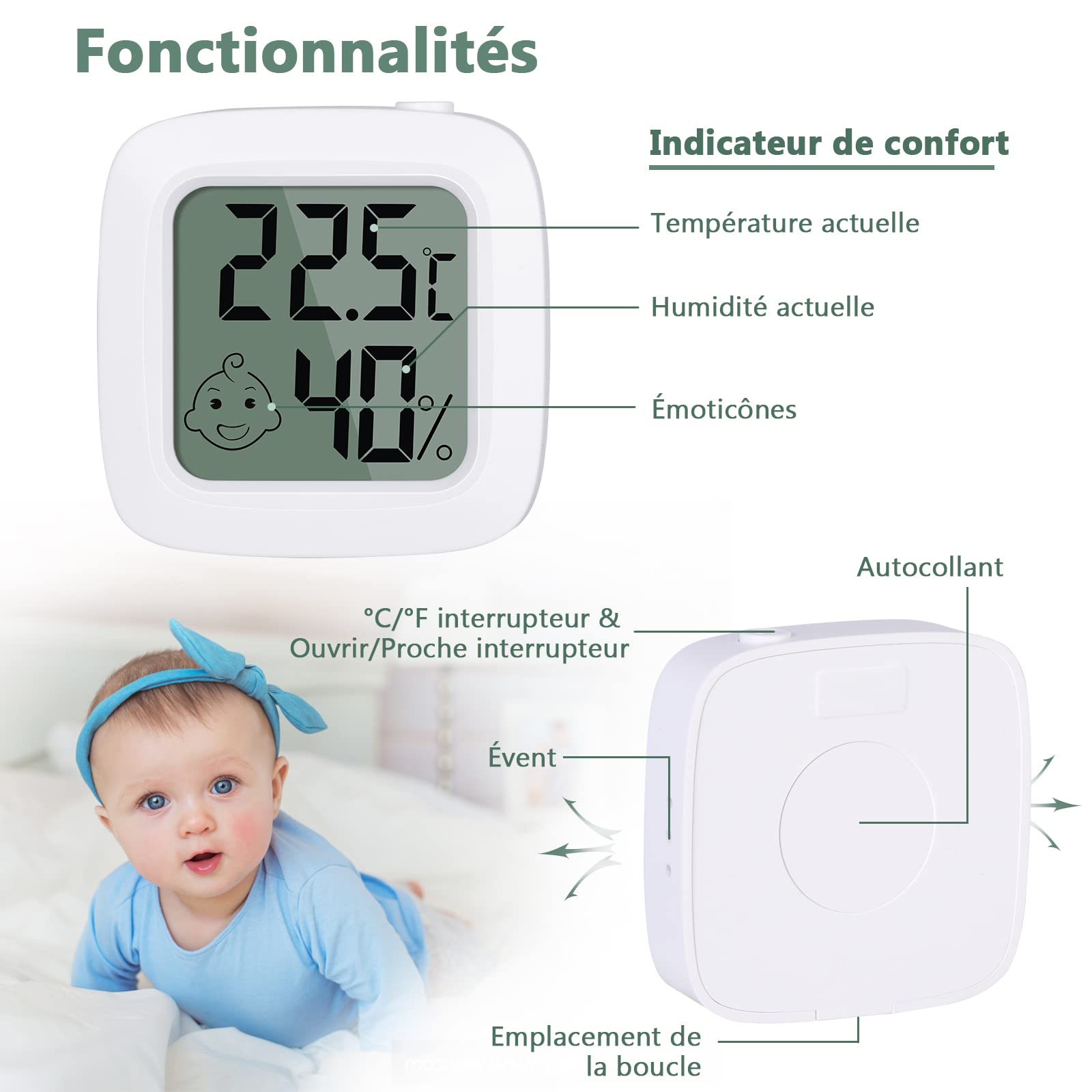 Vinabo Thermomètre Hygromètre Intérieur Digital Haute Précision 2 Pièces