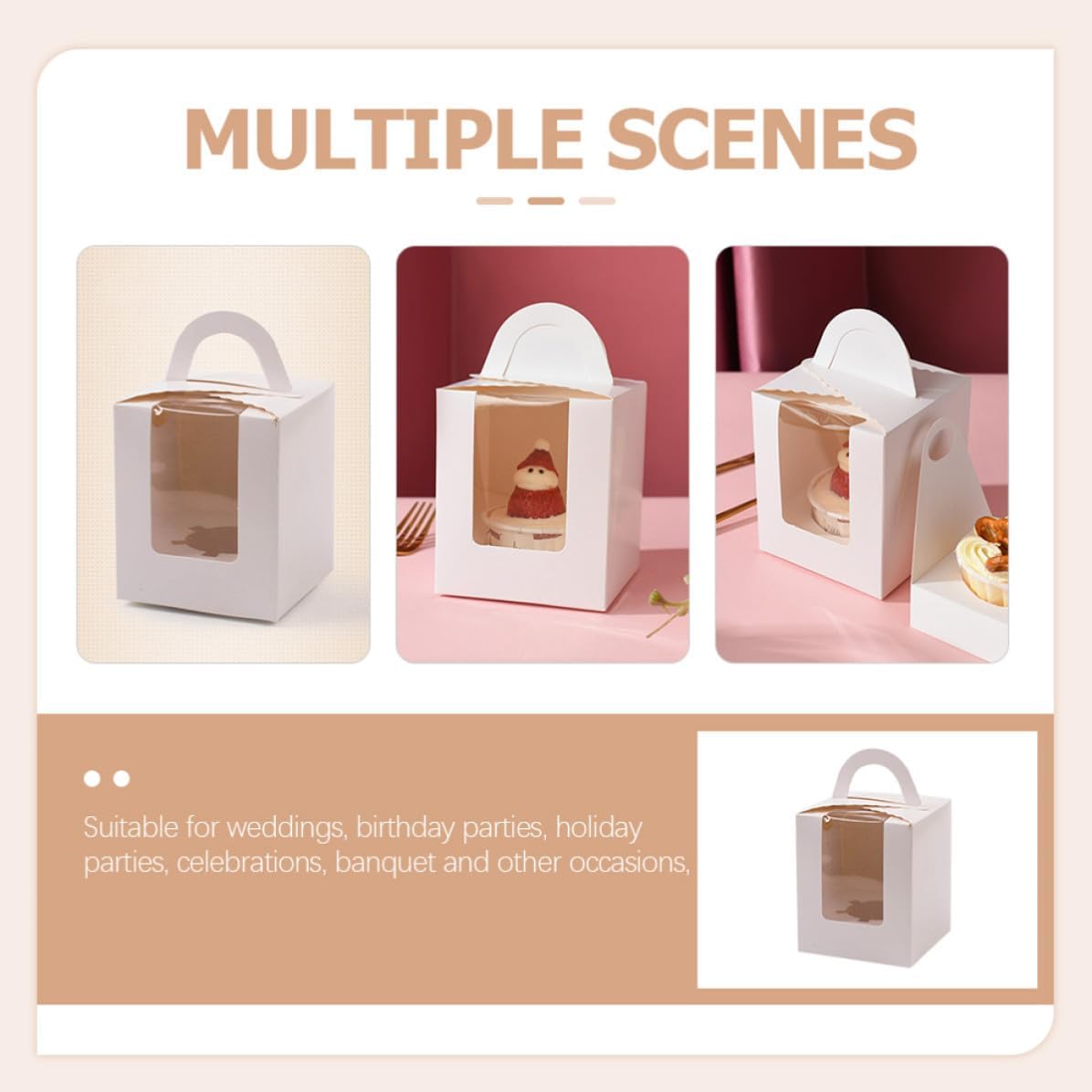 OUNONA 24pcs White Foldable Cardboard Cupcake Boxes with Inserts and Window, Single Cake Packing Boxes for Weddings and Banquets, Party Cupcake Carrier Packaging
