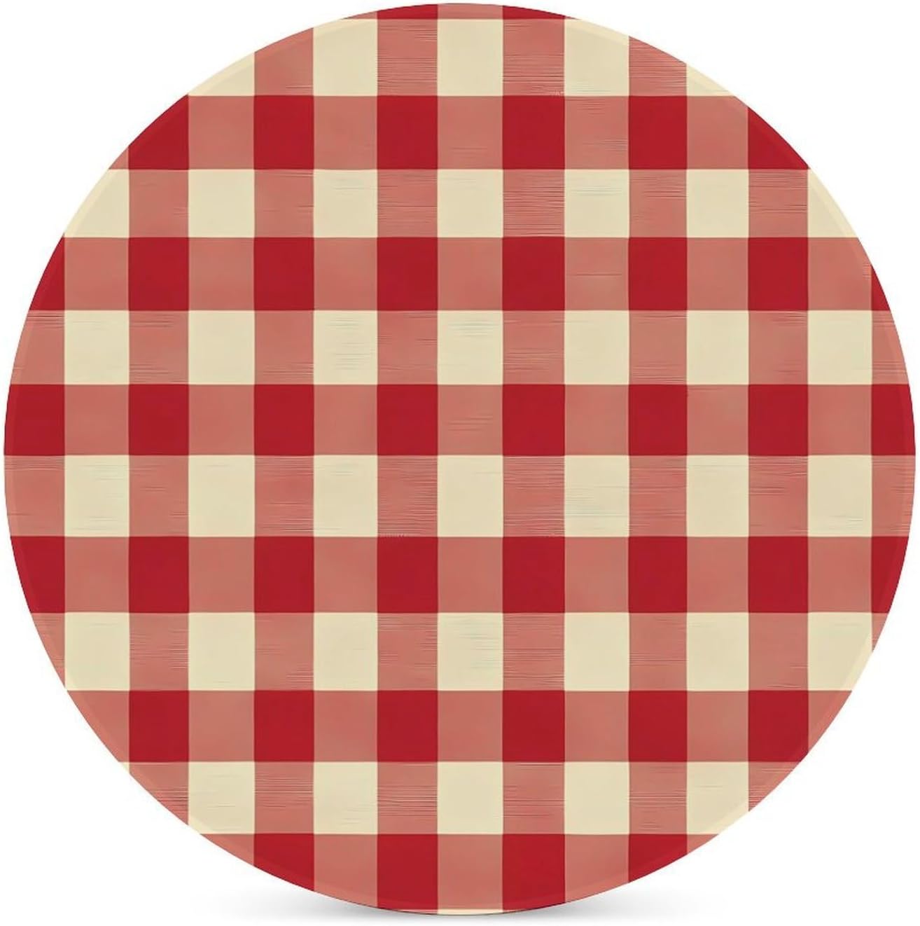 Red Checkered Round Ceramic Coasters Print Drinks Absorbent with Cork Base for Home Decor Gifts 4 Inch