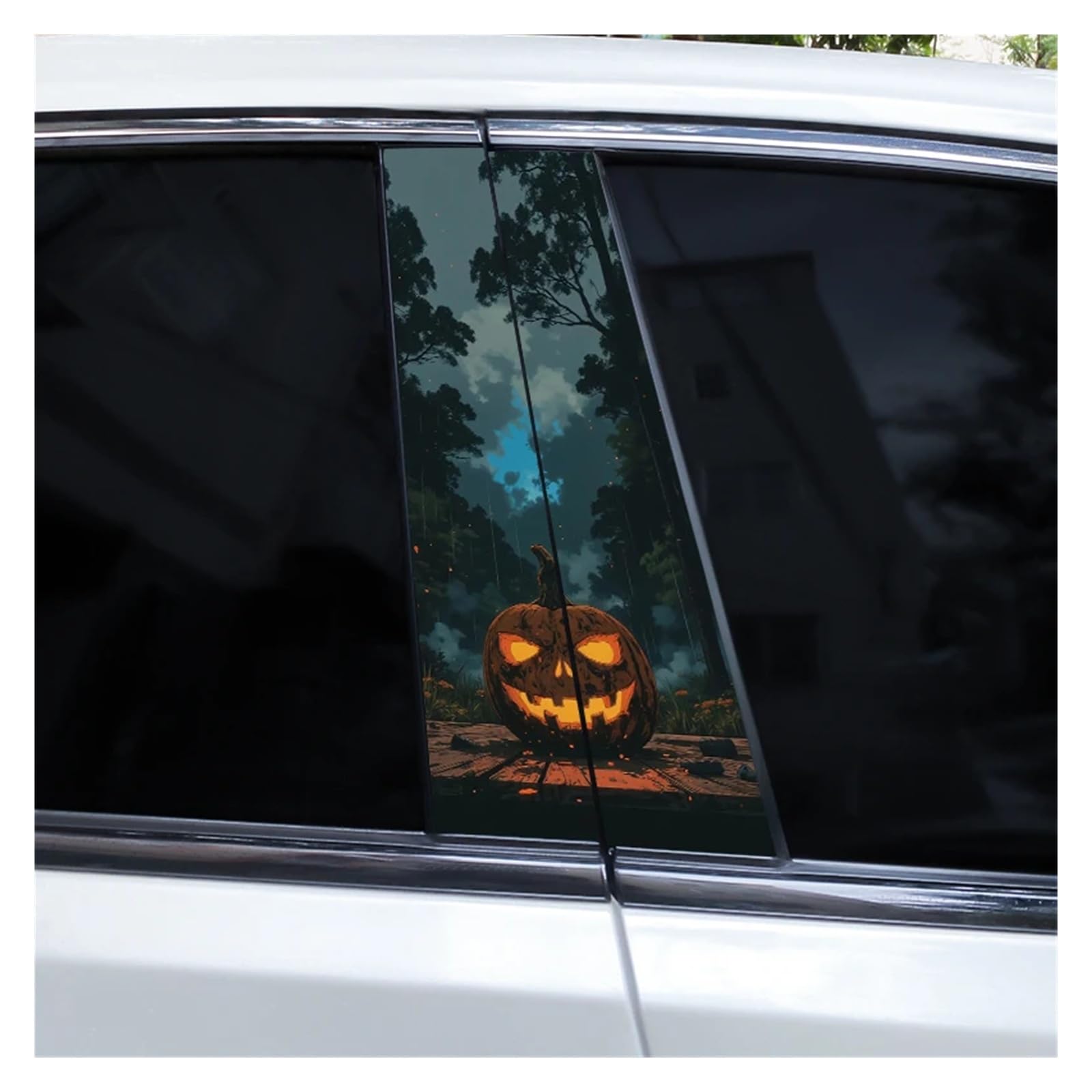 Car Side Decals 2pcs Halloween Horror Castle Pumpkin Car Stickers Door B-Pillar Sunscreen Center Column Decal(Style K)