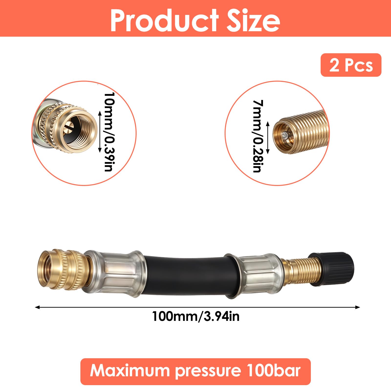 FdcLixuvol 2 Pcs Valve Stem Extension, 3.93 Inches Flexible Brass Valve Stem Extension Adapter, Universal Fit Durable Design Bike Pump Tire Adapter for Car, Truck, RV, Motorcycle, Bike, Scooter
