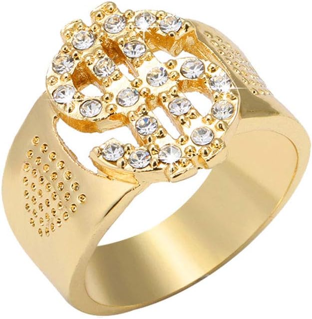 Hip Hop Dollar Sign Rings Mens 18k Gold Plated Size 7-13