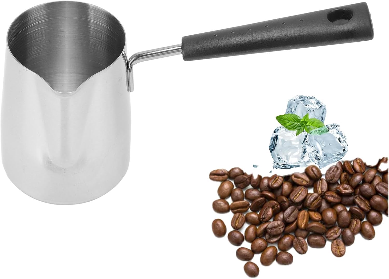 Türkische Kaffeekanne, Milchkanne Induktion, Milchaufschäumkrug, Edelstahl-Aufschäumbecher, Barista-Werkzeuge mit hitzebeständigem Kunststoffgriff für Zuhause, Bar (1000 ml)