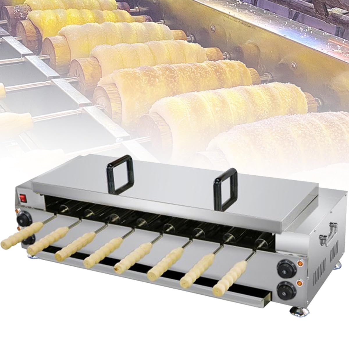 Horno Eléctrico Comercial con Chimenea, Rodillos, Máquina para Hacer Cake Pops Húngaros Y Parrilla para Conos De Helado para Repostería Profesional.