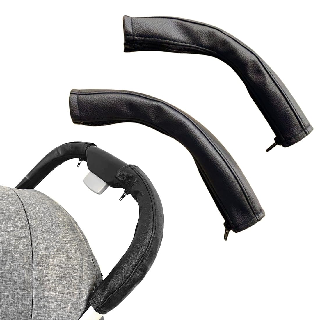 GXGM 2 Pezzi Copri Maniglie per Carrozzina in Pelle di Pu Nero, Accessori per Passeggino per Babyzen Yoyo Yoya, Coperchio di Protezione della Maniglia per il Bracciolo del Passeggino