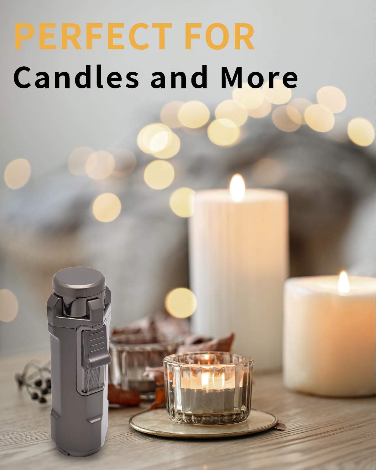 Torch Lighter, Triple Jet Flame Refillable Butane Lighter with Punch, Adjustable Windproof Cool Mini Lighters for Candle, Camping, Durable & Vintage Design with Gift Box (No Fuel)
