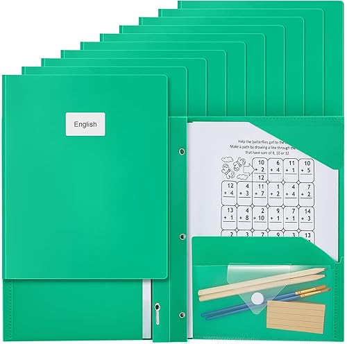 Carpetas de plástico con 2 bolsillos adicionales, 24 piezas, con 2 bolsillos, resistentes con puntas, sujetadores y etiqueta para escribir para la