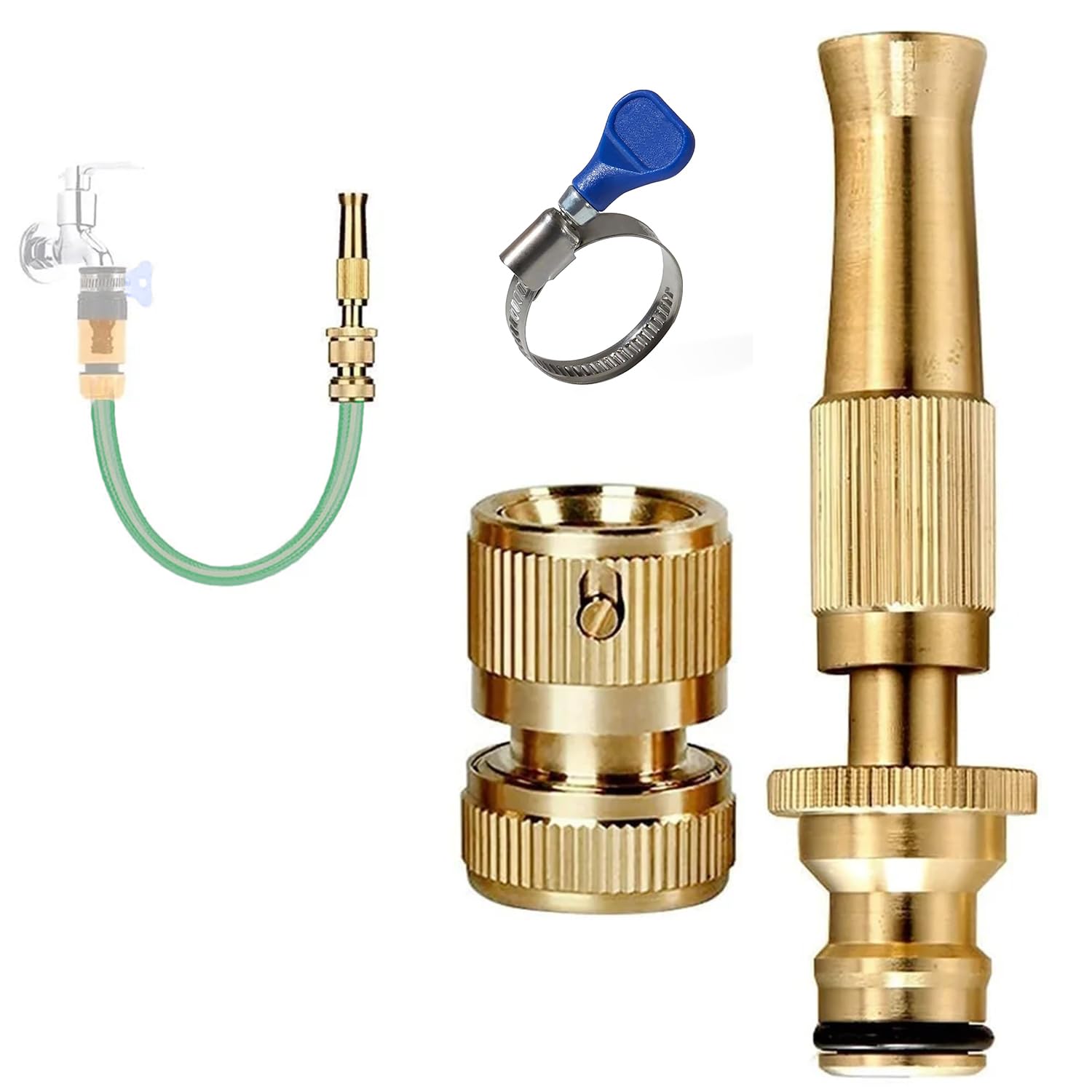 Cinagro Brass Water Spray Nozzle for 1/2" Hose Pipe for Gardening, Car Washer High Pressure Gun, Pressure Washer for Car, Water Gun, Water Pressure Gun for Car Wash, Bike Wash (with 1 Clamp)