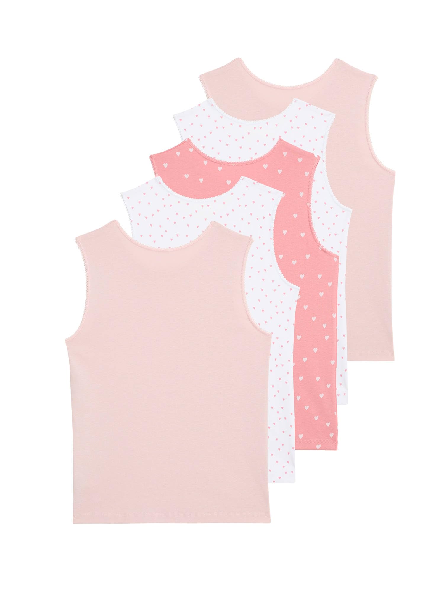 Marks & Spencer Bambini Puro Cotone Heart Stampa Canottiere 5-Pack – per Bambine – Vestibilità Regolare – StayNew™