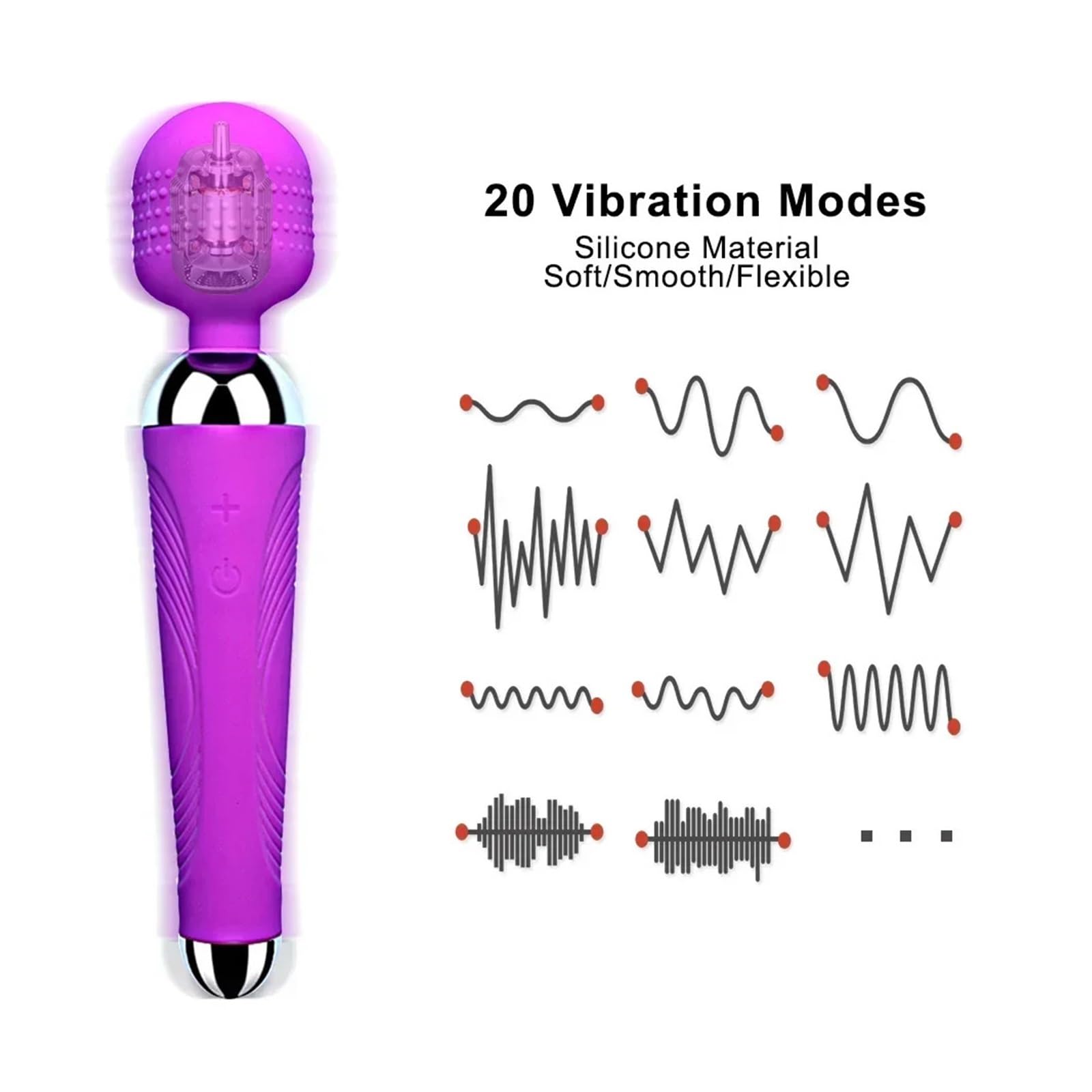 Vibratore a bacchetta portatile for donna Design wireless Velocità regolabile Silicone morbido Ricaricabile tramite USB(AV002A-Black)