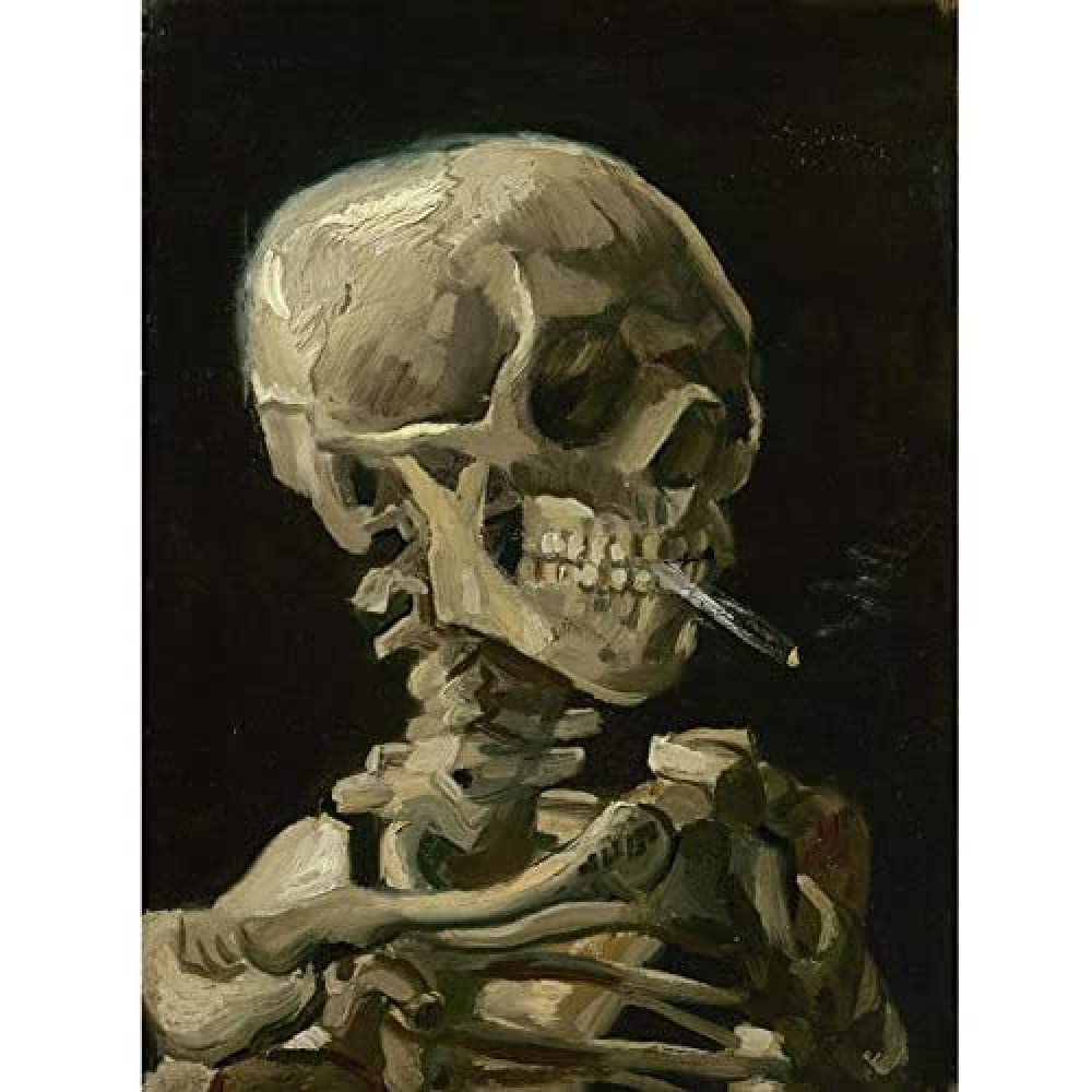 Wee Blue Coo Van Gogh Head Skeleton Burning Cigarette Unframed Art Print Poster Wall Decor 12X16 Inch