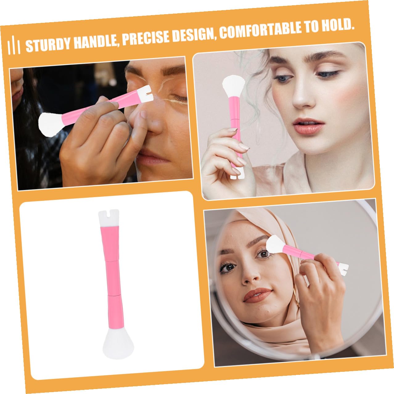 2pcs Dual-ended U-shaped Nose Contour and Powder Brush for Women, Portable Pink Makeup Brush Set with Highlighter and Concealer Applicator, for Precision Face Contouring and Travel