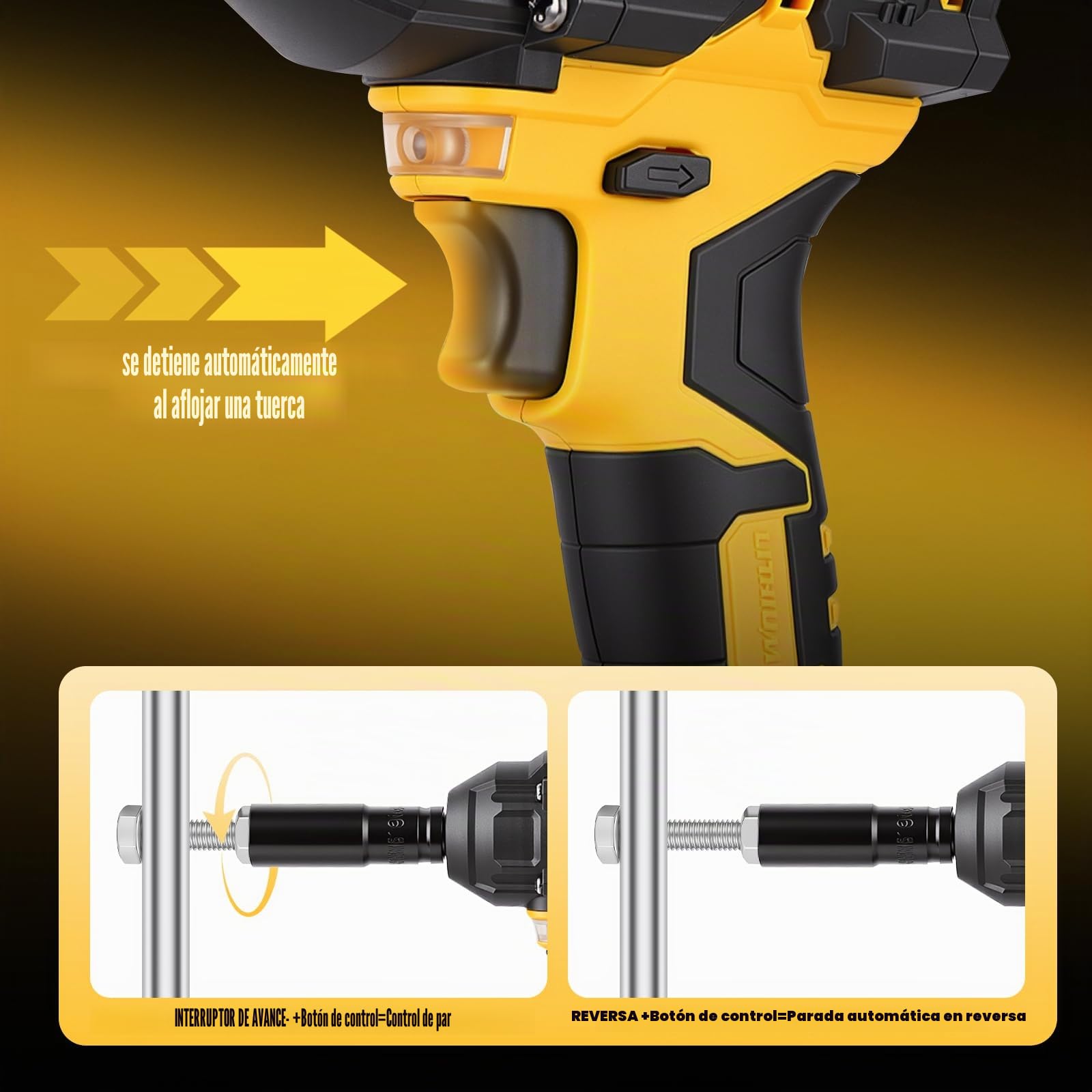 Llave de Impacto Inalámbrica , 400N.m 21V 3 en 1 Pistola de Impacto Brushless Parada Automática 2 Baterías 4.0Ah Atornillador y Taladro de Impacto de 1,6kg para Bricolaje y Muebles 29 Accesorios