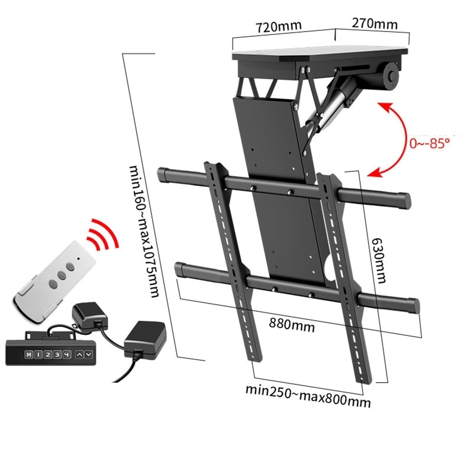 Soporte de TV motorizado para Techo, Elevador de TV Oculto, Soporte de Pared para TV, abatible de 0 a 85°, Soporte de Techo motorizado para TV, Compatible con televisore