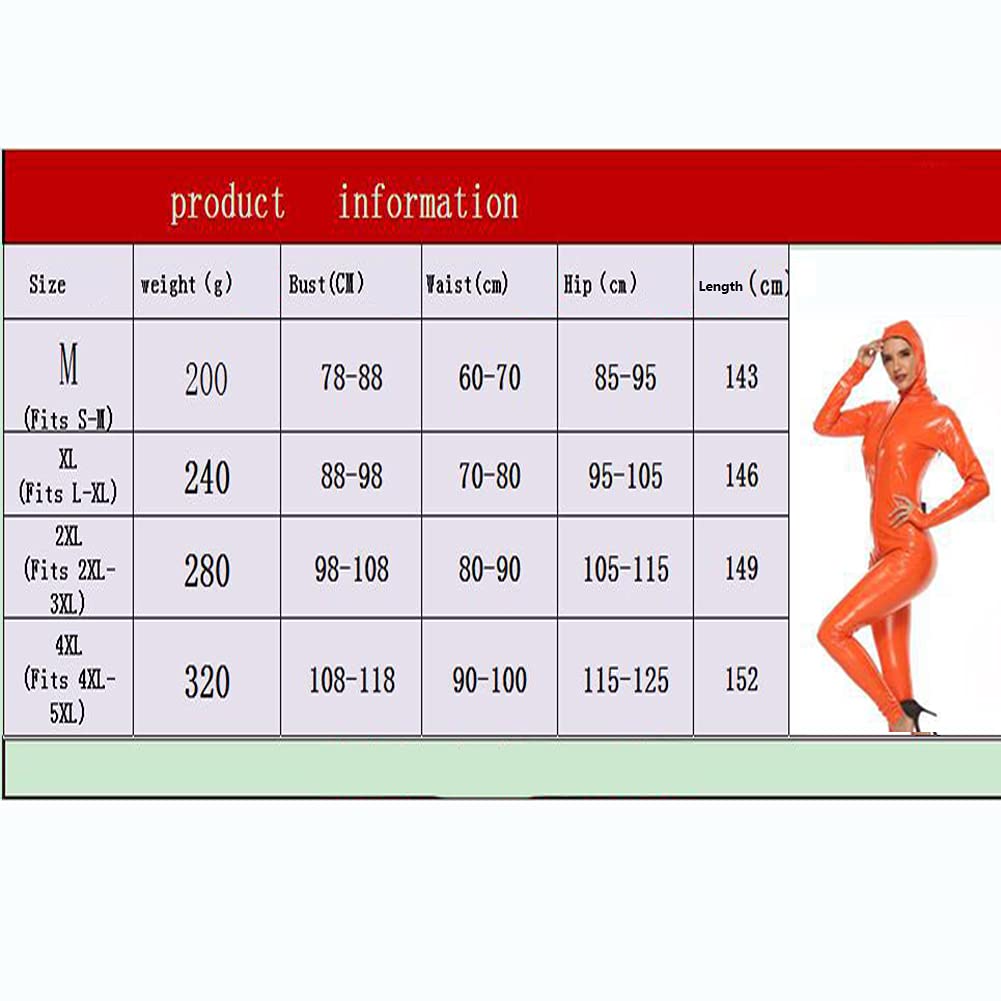 MediasCatsuit De Manga Larga De Cuero De Piel Sintética Para Mujer, Con Cremallera De Manga Larga Metálica, Con Cremallera Mono De Una Pieza,Naranja,XL