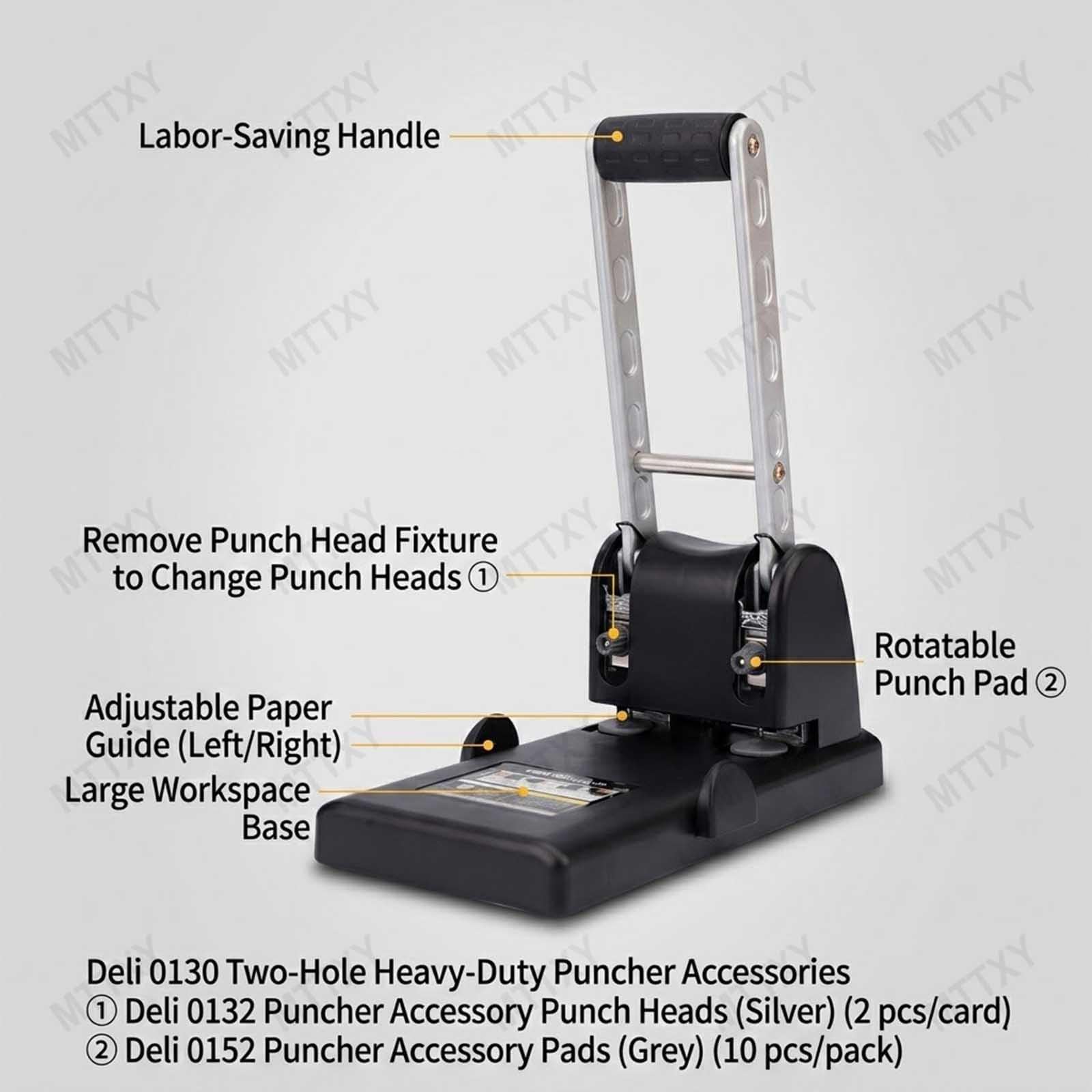 Perforatrice per ufficio resistente, Capacità 100 fogli, Perforatore a 2 fori, Distanza fori 80mm, Guida regolabile, Ergonomica per carta A4, Nero