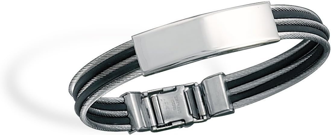 AzureBella Jewelry Men's ID Bracelet 3-Row Cable with Black Rubber