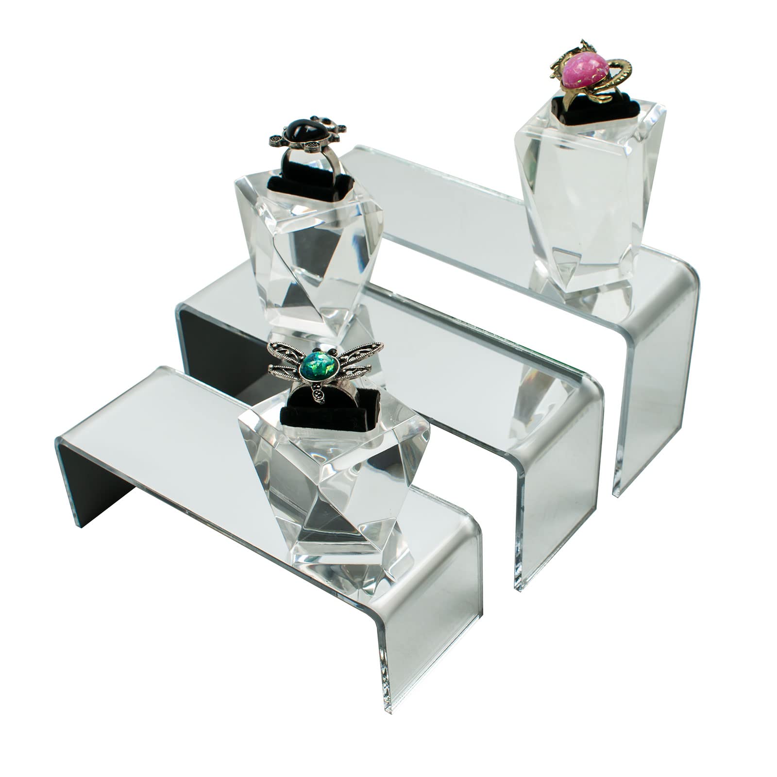 Acrylic Plinths - Set of 3 Nesting Plinth Riser Steps for Shop Counter Display (G138+) (1, Mirror)