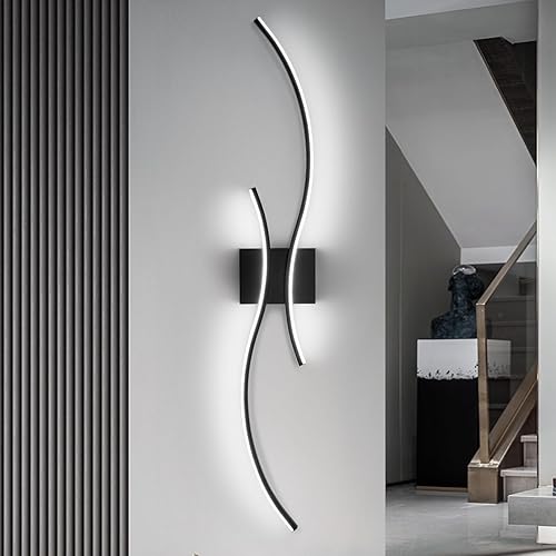 CANEOE Modern Led Wall Light, 39inch Black Indoor Led Wall Sconce Lighting, Bathroom Vanity Light Fixtures Over Mirror for Living Room Hallway Bedroom Bedside Wall Lamp (Cool White, 6000K)