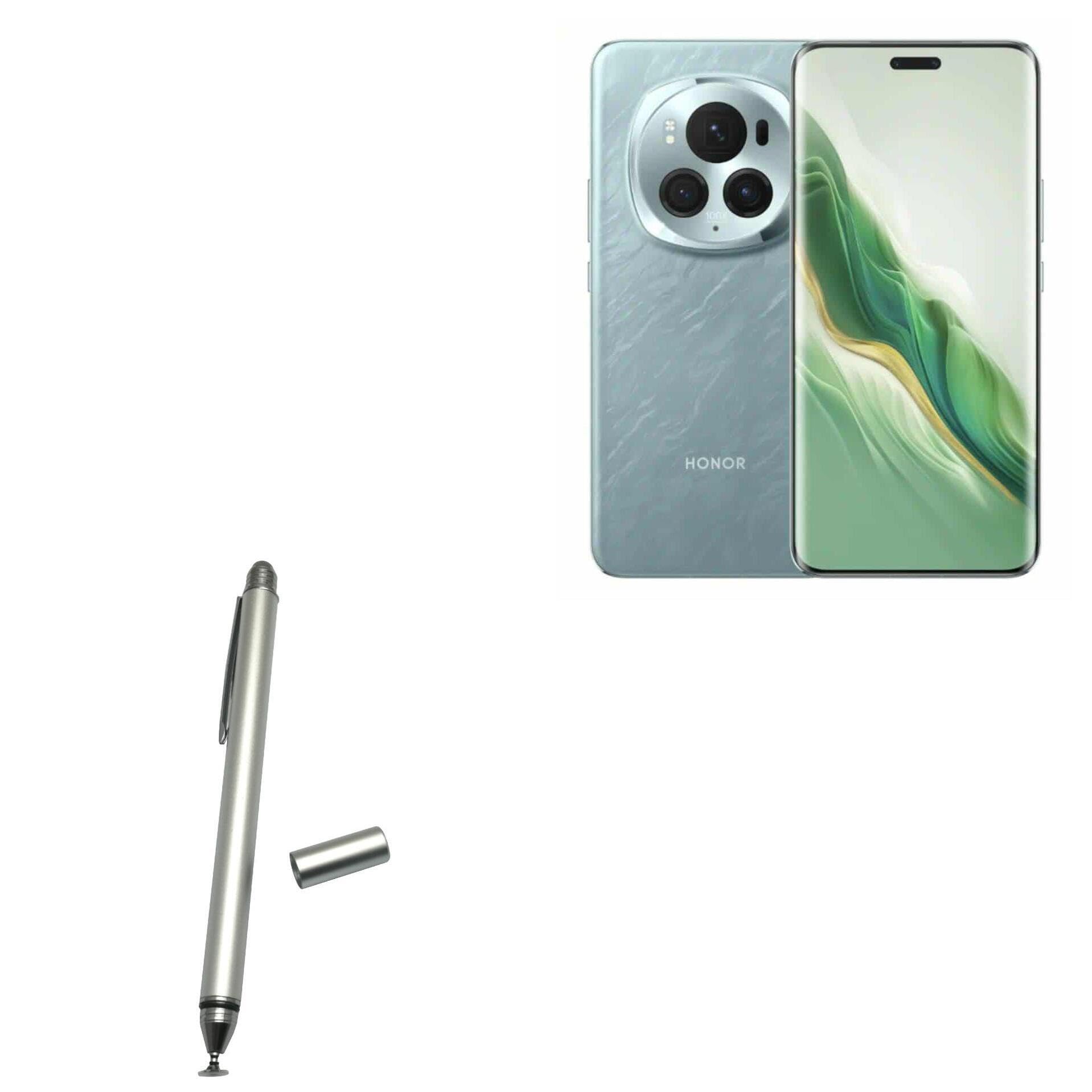 BoxWave Stylus Pen Compatible with Honor Magic6 Pro - DualTip Capacitive Stylus, Fiber Tip Disc Tip Capacitive Stylus Pen - Metallic Silver